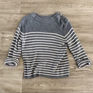 Gray White Stripe Knit Sweater w Elbow Pads